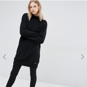 Dr Denim Rib Knit Sweater Dress - Black - Small